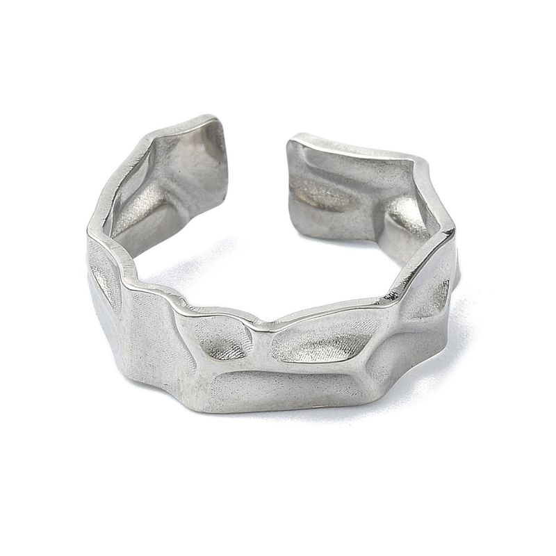 SILVER STAINLESS HAMMERED BAND CUFF RING