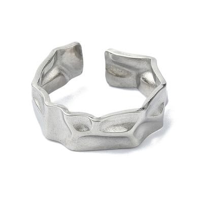 SILVER STAINLESS HAMMERED BAND CUFF RING