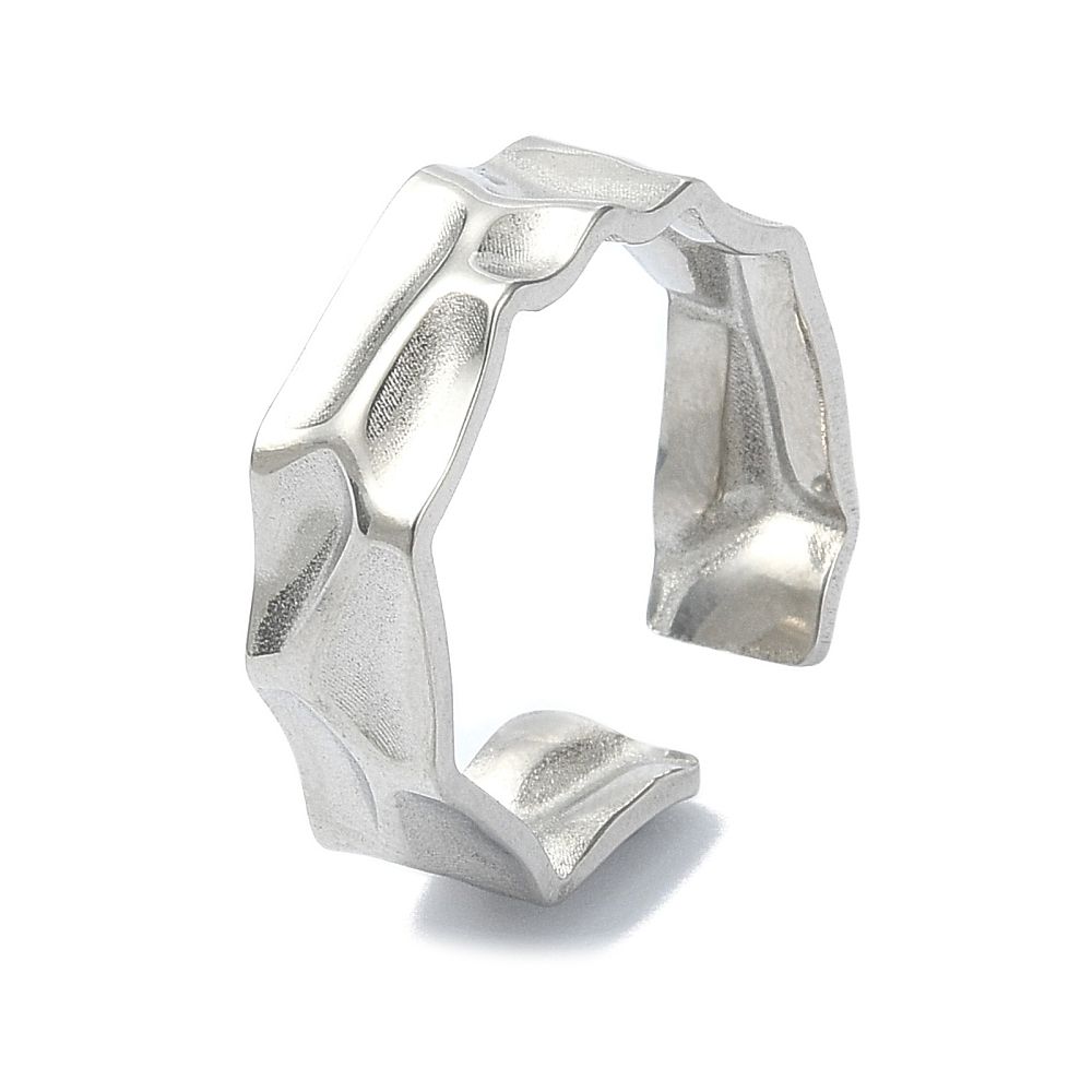 SILVER STAINLESS HAMMERED BAND CUFF RING