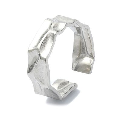 SILVER STAINLESS HAMMERED BAND CUFF RING