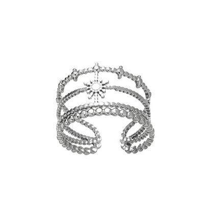 SILVER STAINLESS SUN TEXTURED BANDS CUFF RING