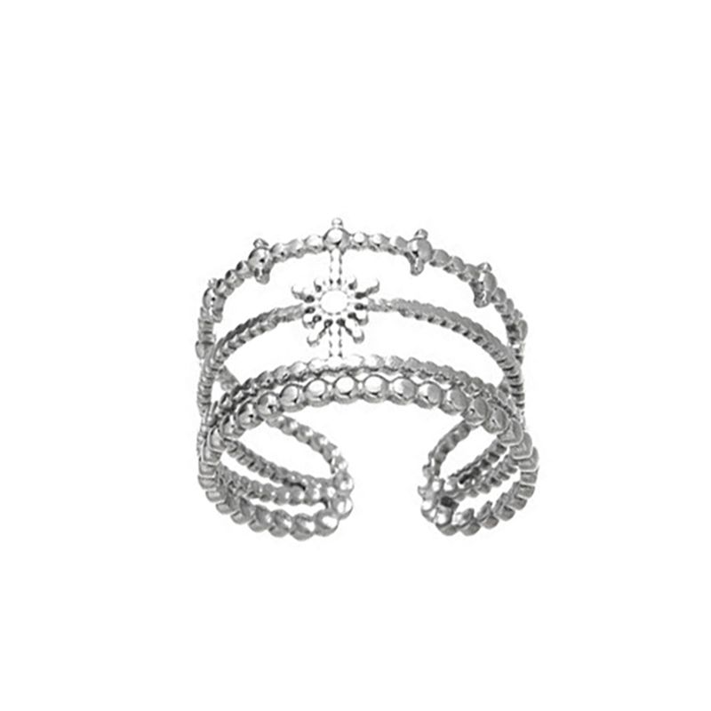 SILVER STAINLESS SUN TEXTURED BANDS CUFF RING