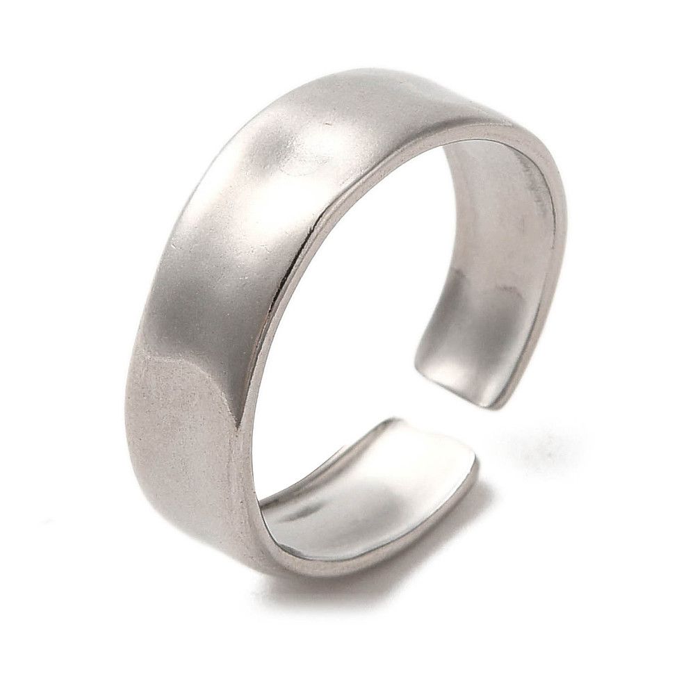 SILVER STAINLESS WAVY BAND CUFF RING