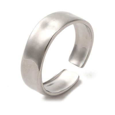SILVER STAINLESS WAVY BAND CUFF RING