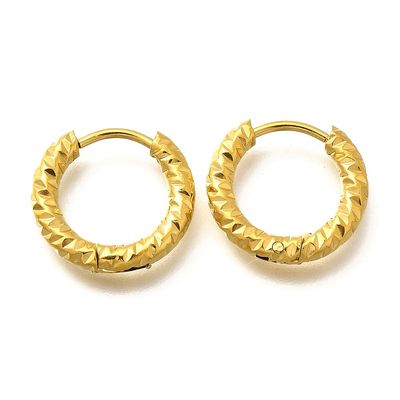 GOLD STAINLESS TEXTURE 15MM HOOP HUGGIE EARRINGS