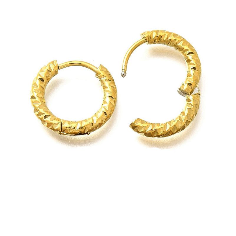 GOLD STAINLESS TEXTURE 15MM HOOP HUGGIE EARRINGS