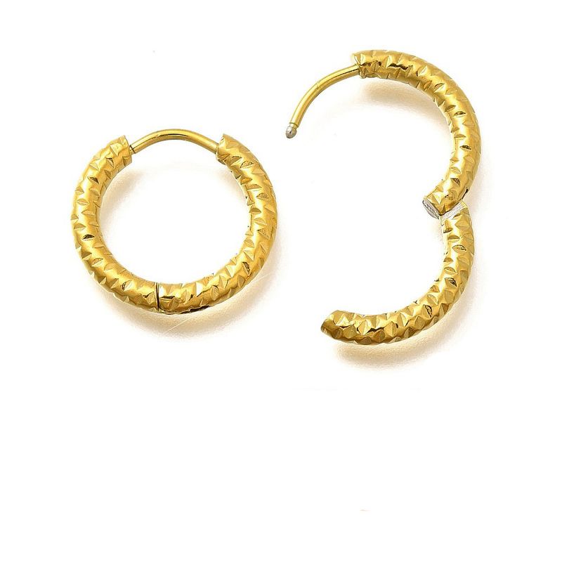 GOLD STAINLESS TEXTURE 17MM HOOP HUGGIE EARRINGS