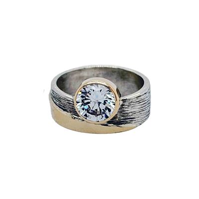 SILVER/14K 8MM CZ WRAP RING SIZE -7 SILVER/14K 8MM CZ WRAP RING SIZE -7