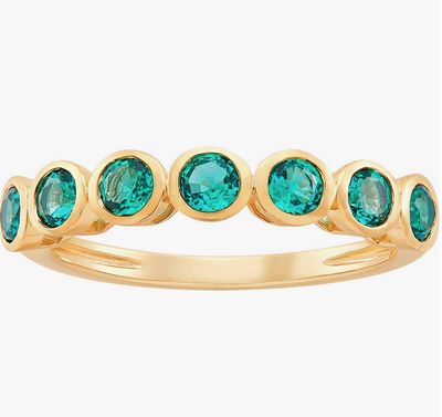 10K EMERALD  BAND RING - SIZE 8