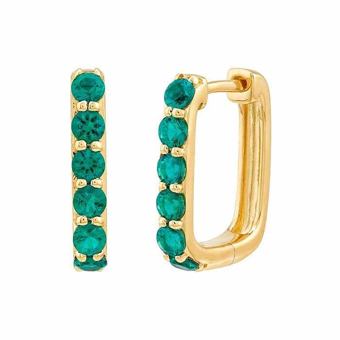 10K EMERALD HUGGIE EARRINGS