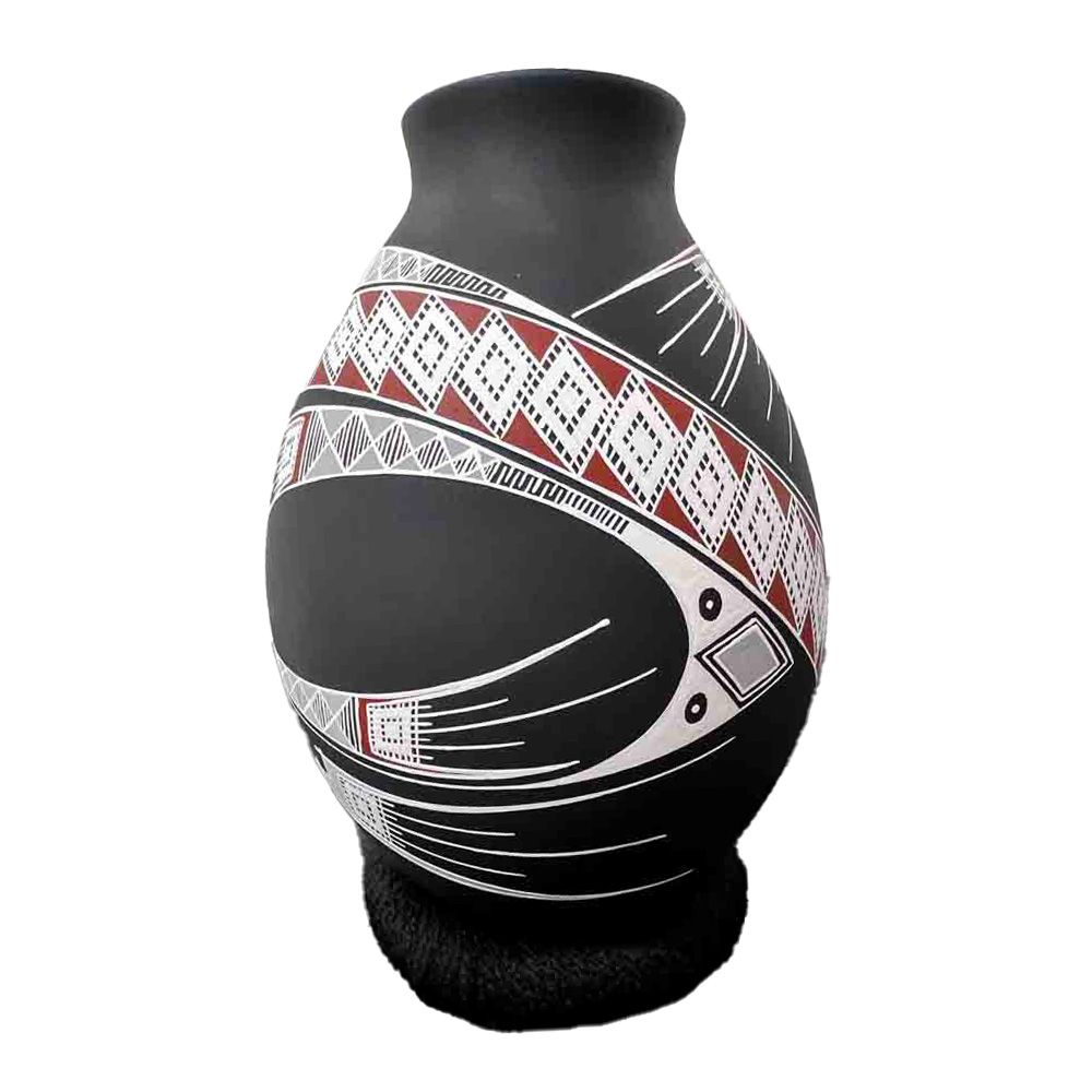 MATA ORTIZ BLACK, WHITE &amp; RED GEO VASE - 7 X 4