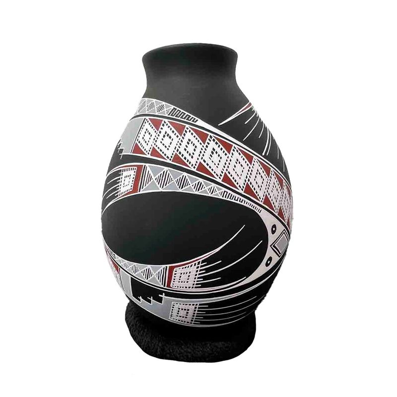 MATA ORTIZ BLACK, WHITE &amp; RED GEO VASE - 7 X 4