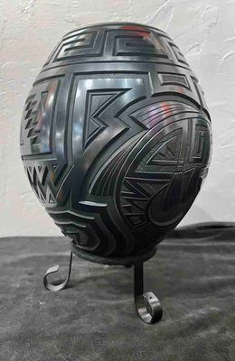 MATA ORTIZ HAND CARVED BLACK VASE - 12" X 8"