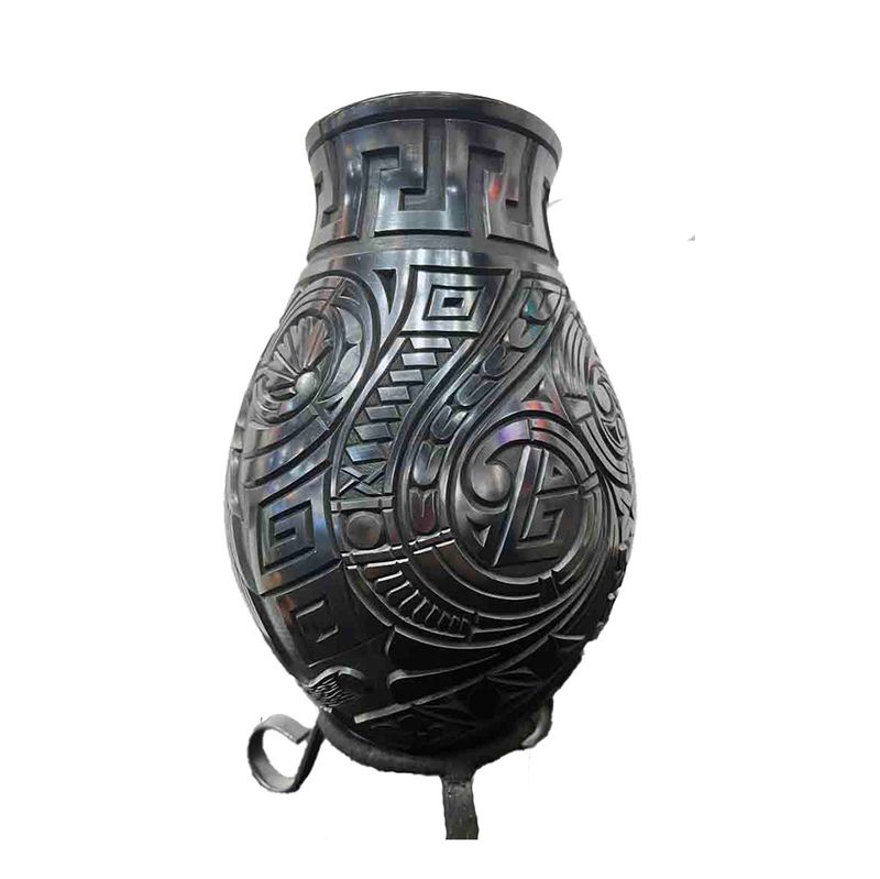 MATA ORTIZ HAND CARVED BLACK OWL VASE - 12" X 7"