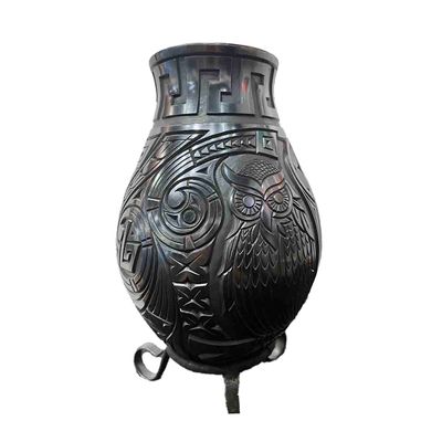 MATA ORTIZ HAND CARVED BLACK OWL VASE - 12" X 7"