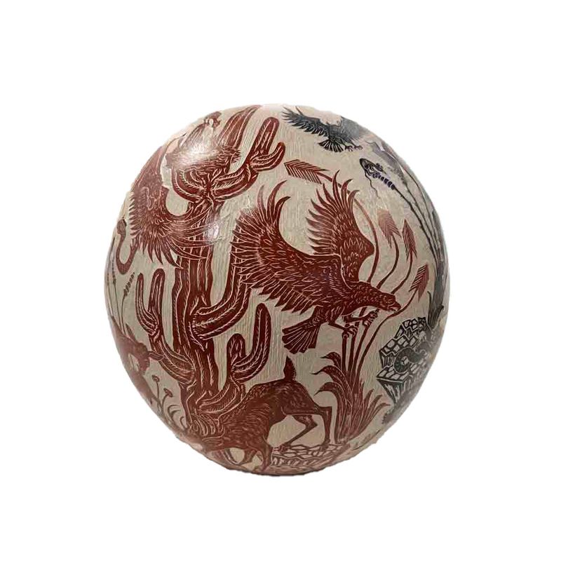 MATA ORTIZ 3-COLOR CARVED  DESERT ANIMALS VASE - 8" X 6.5"