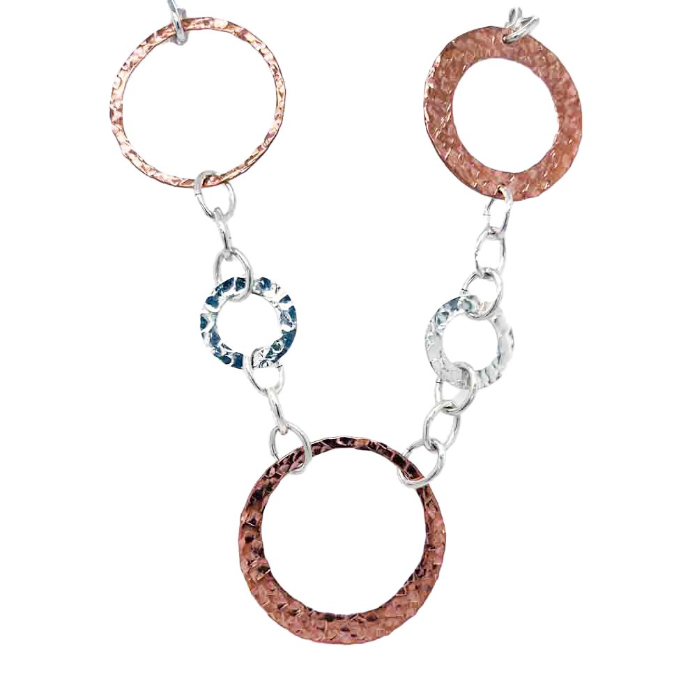 MIXED METALS HAMMERED LINKS NECKLACE