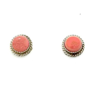 SILVER ROUND PINK CONCH EARRINGS - NAVAJO - ESTHER WHITE