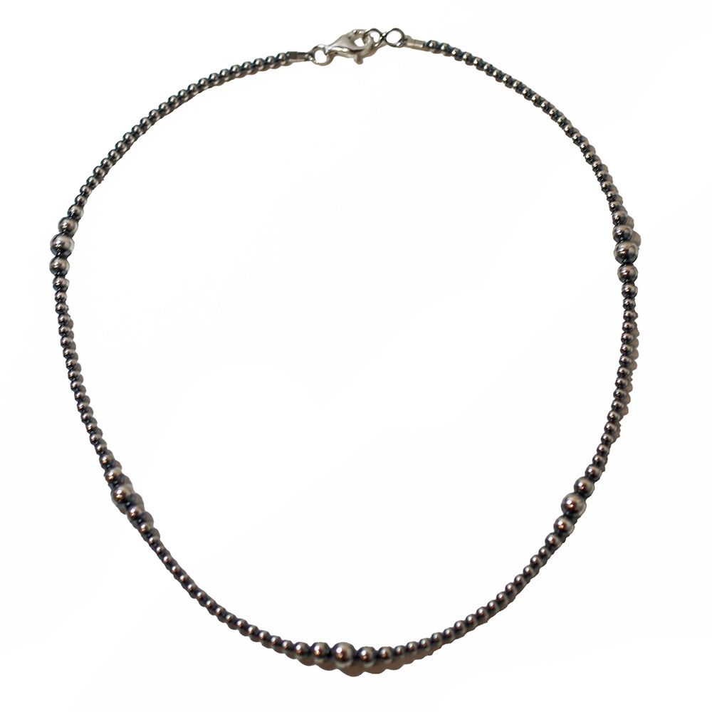 SILVER HANDSTRUNG  3-6MM NAVAJO PEARL NECKLACE 18"