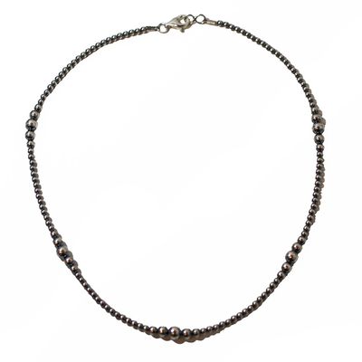 SILVER HANDSTRUNG  3-6MM NAVAJO PEARL NECKLACE 18"
