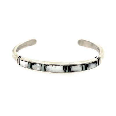 SILVER WHITE BUFFALO &amp; OPAL INLAY CUFF BRACELET-NAVAJO-RICK TOLINO