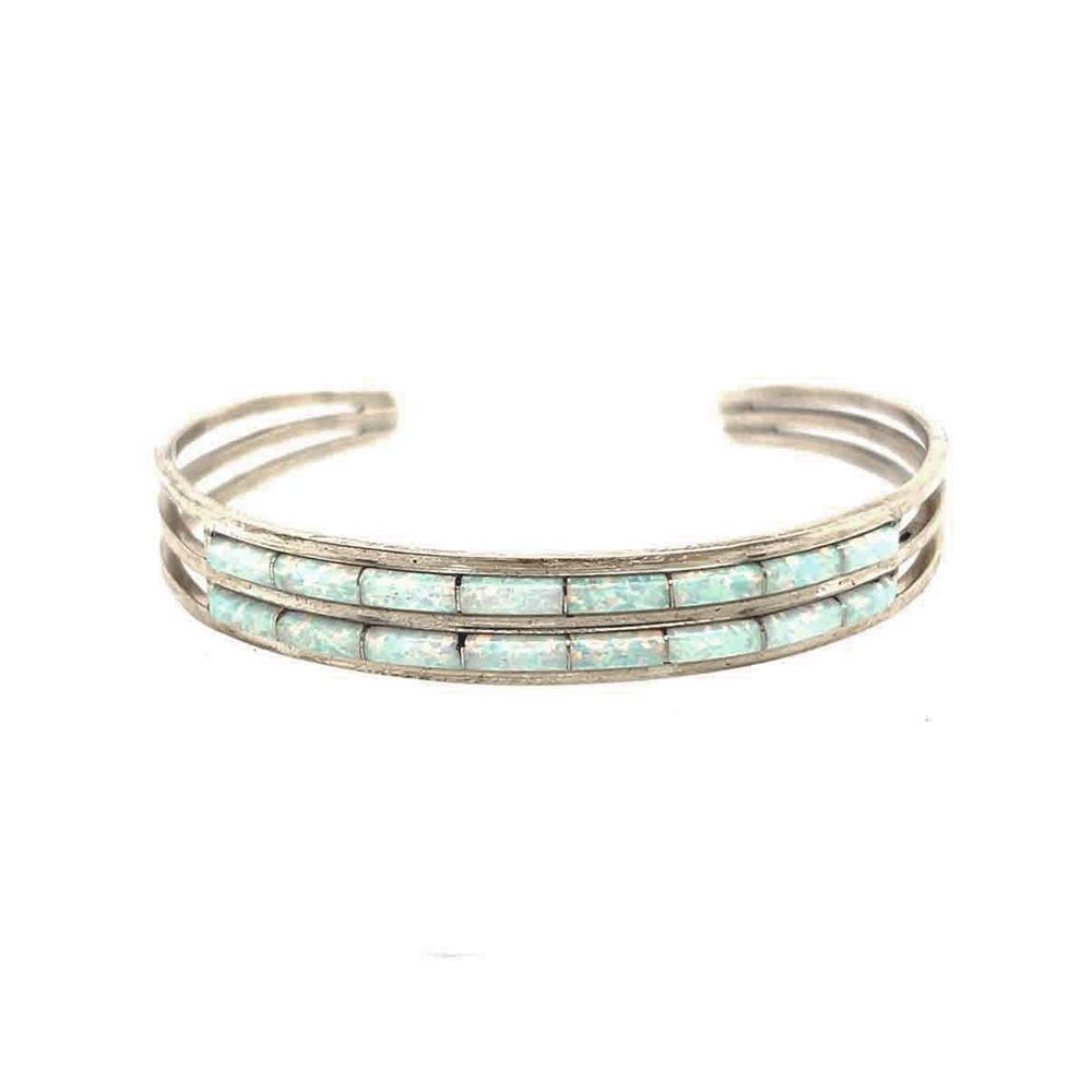 SILVER OPAL INLAY CUFF BRACELET-ZUNI-ANSOM WALLACE