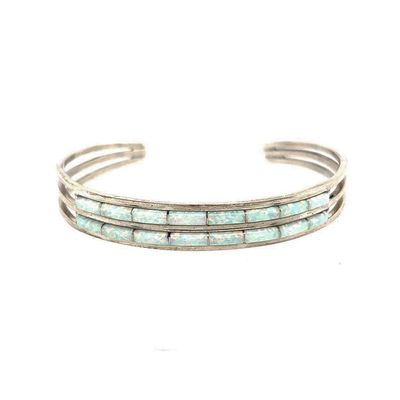 SILVER OPAL INLAY CUFF BRACELET-ZUNI-ANSOM WALLACE