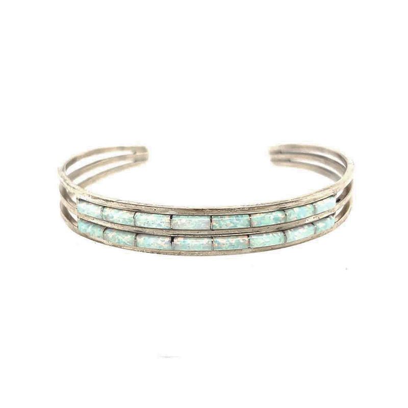 SILVER OPAL INLAY CUFF BRACELET-ZUNI-ANSOM WALLACE