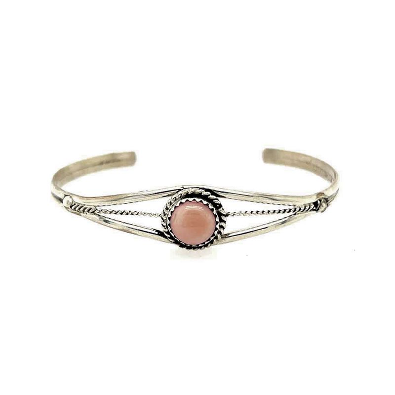 SILVER PINK CONCH CUFF BRACELET-NAVAJO-ESTHER WHITE