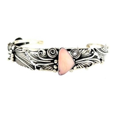 SILVER PINK CONCH CUFF BRACELET-NAVAJO-FRANKLIN JOHN