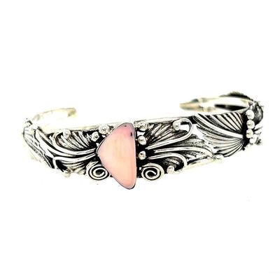 SILVER PINK CONCH CUFF BRACELET-NAVAJO-FRANKLIN JOHN