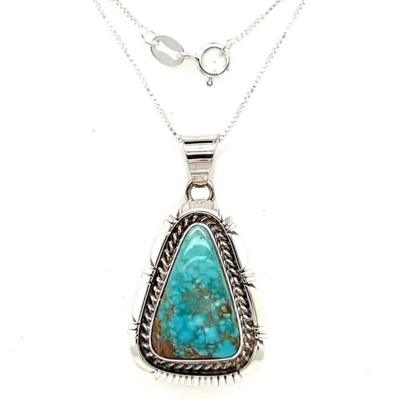 SILVER TRIANGLE TURQUOISE NECKLACE-NAVAJO-LARRY YAZZIE