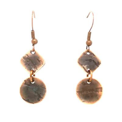 COPPER SQUARE &amp; CIRCLE ROLLED EARRINGS
