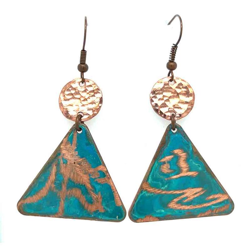 COPPER ROUND HAMMERED &amp; TRIANGLE PATINA EARRINGS