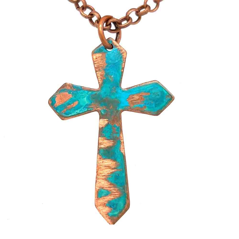 COPPER PATINA TEXTURED CROSS NECKLACE