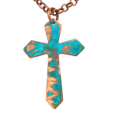 COPPER PATINA TEXTURED CROSS NECKLACE