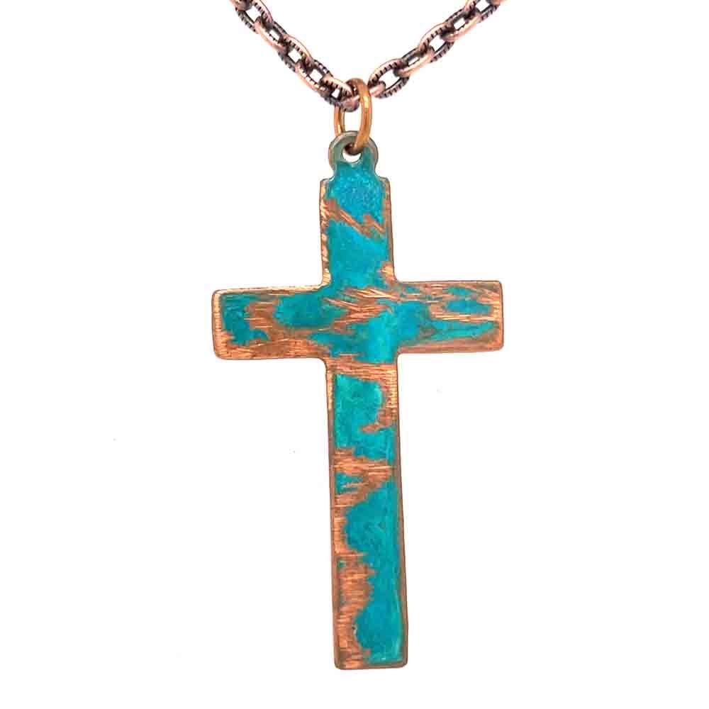 COPPER PATINA TEXTURED CROSS NECKLACE