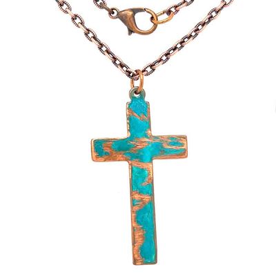 COPPER PATINA TEXTURED CROSS NECKLACE
