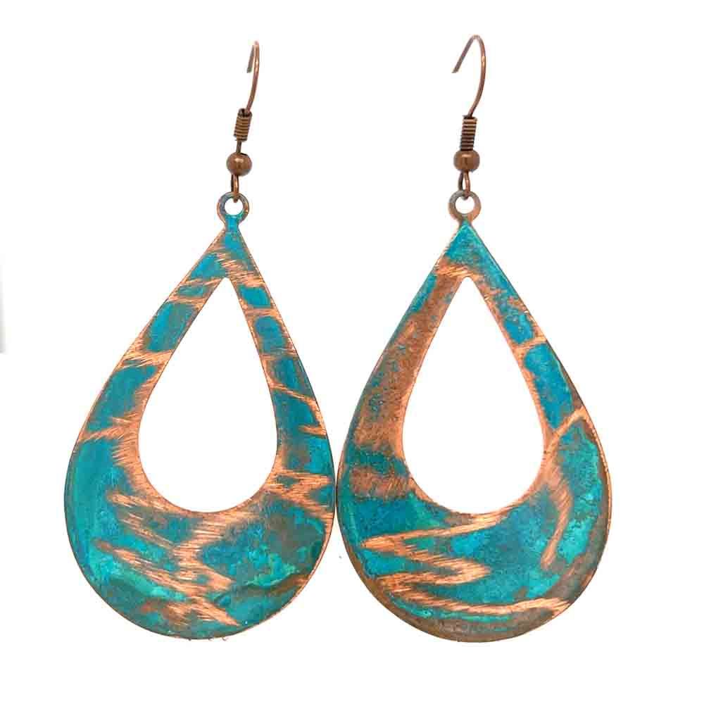COPPER PATINA TEXTURED LG. CUT-OUT TEARDROP EARRINGS