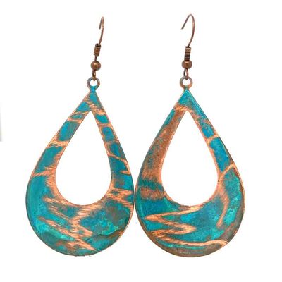 COPPER PATINA TEXTURED LG. CUT-OUT TEARDROP EARRINGS