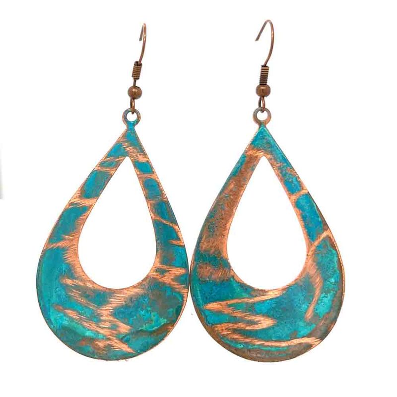 COPPER PATINA TEXTURED LG. CUT-OUT TEARDROP EARRINGS