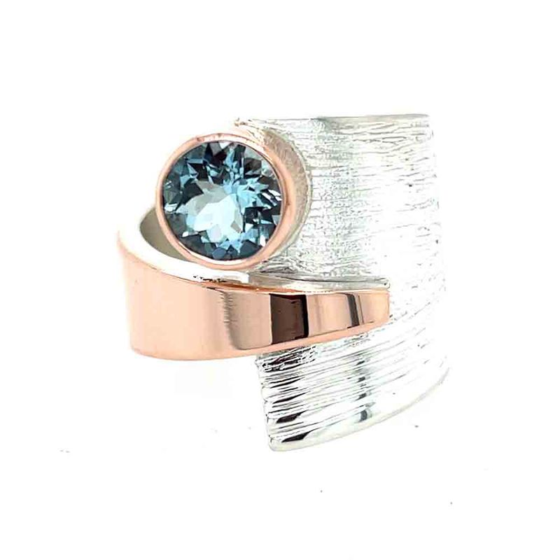 SILVER/14KT AQUAMARINE WRAP RING - SIZE 8