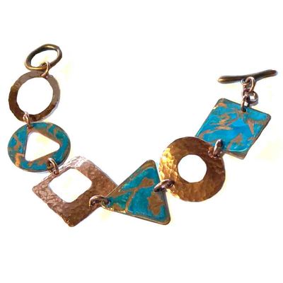 COPPER PATINA &amp; HAMMERED SHAPES LINKED BRACELET