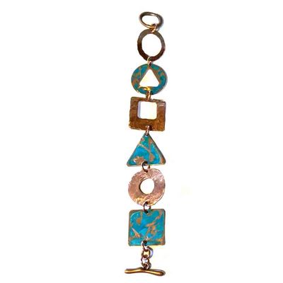 COPPER PATINA &amp; HAMMERED SHAPES LINKED BRACELET