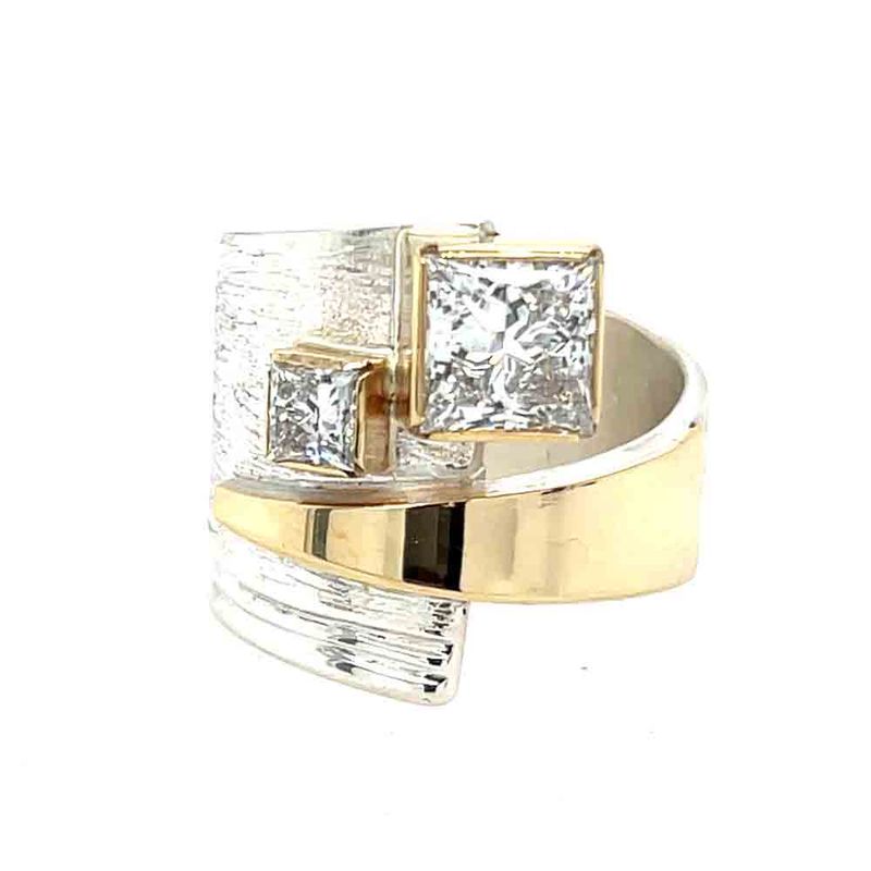 SILVER/14KT DOUBLE SQUARE DIAMOND RING WRAP RING - 8.5
