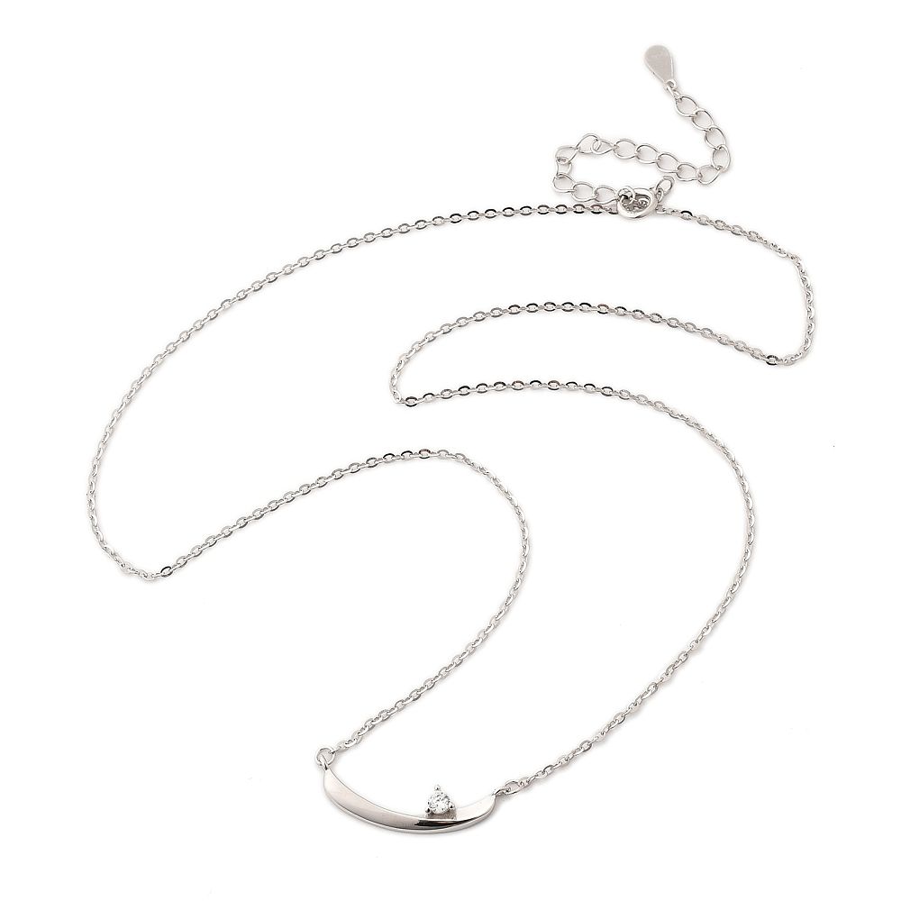 SILVER SWIRL BAR W/CZ NECKLACE 16" + EXT.