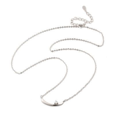 SILVER SWIRL BAR W/CZ NECKLACE 16" + EXT.