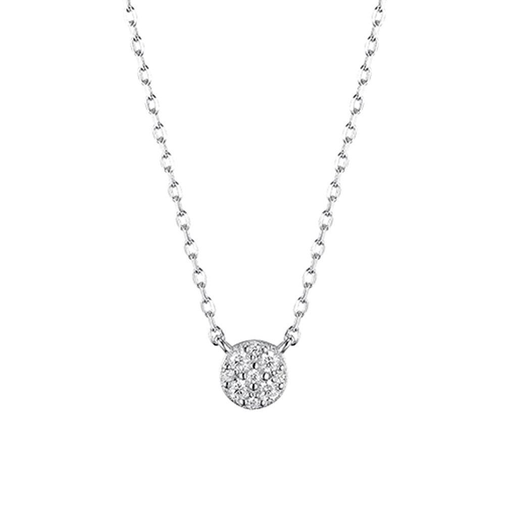 SILVER ROUND DISC MICO-PAVED CZ NECKLACE