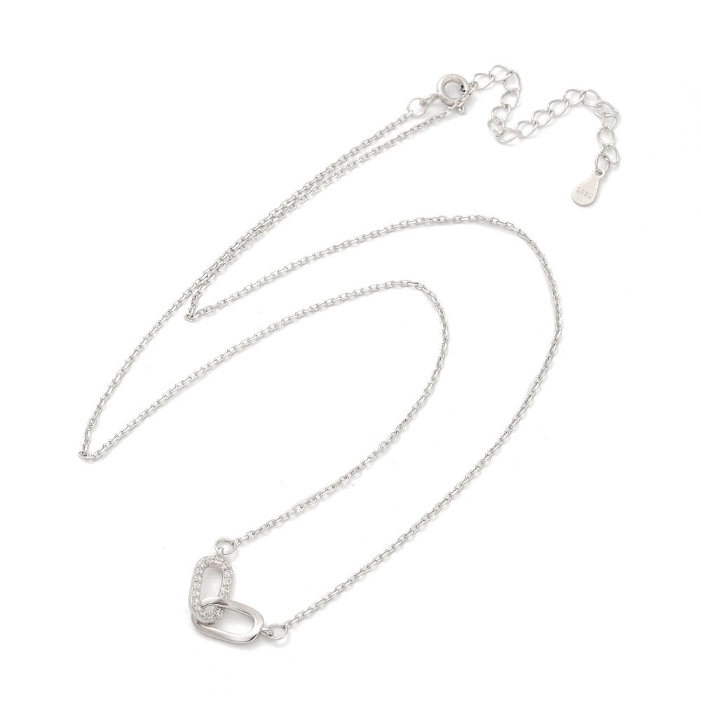 SILVER PAPERCLIP SMOOTH W/CZ &amp; LINK NECKLACE