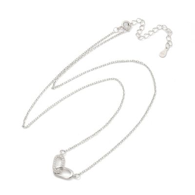 SILVER PAPERCLIP SMOOTH W/CZ & LINK NECKLACE SILVER PAPERCLIP SMOOTH W/CZ & LINK NECKLACE